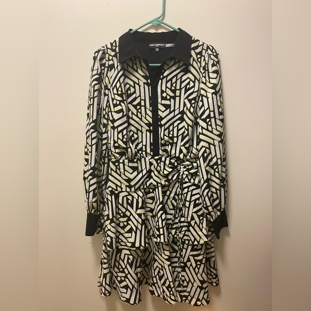 NWT KARL LAGERFELD Women's Handkerchief Hem Belted Shirt Dress
